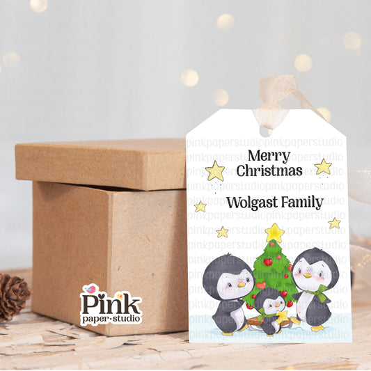 Penguin Family • Christmas Tags • Set of 9 Tags