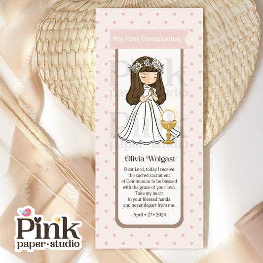 First Holy Communion Favor Cards • First Communion Bookmarks for Girls