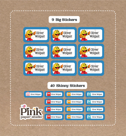 Pack-Man Set • 9 Big School Name Stickers • 40 Skinny Stickers