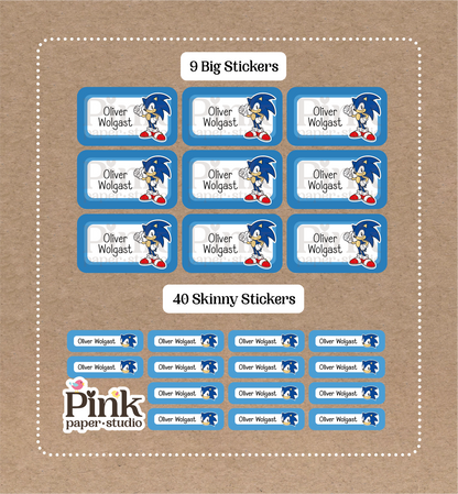 Sonic Set • 9 Big School Name Stickers • 40 Skinny Stickers
