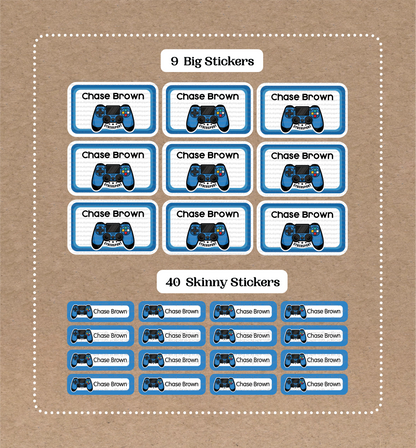 Gaming Set • 9 Big School Name Stickers • 40 Skinny Stickers
