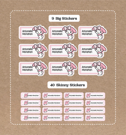 My Melody Set • 9 Big School Name Stickers • 40 Skinny Stickers