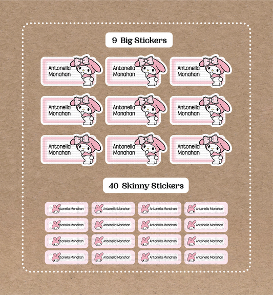 My Melody Set • 9 Big School Name Stickers • 40 Skinny Stickers
