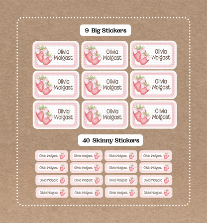 Coquette Stickers Set • 9 Big School Name Stickers • 40 Skinny Stickers