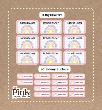 Rainbow Stickers • 9 Big School Name Stickers • 40 Skinny Stickers