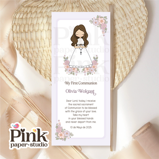 First Holy Communion Favor Cards • First Communion Bookmarks for Girls