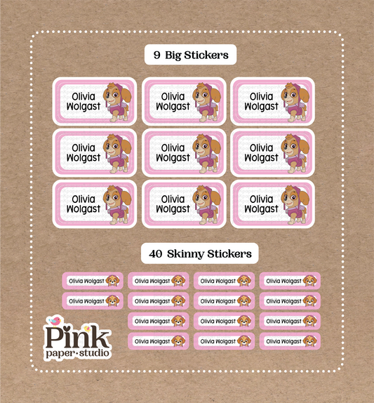 Paw Patrol Set • 9 Big School Name Stickers • 40 Skinny Stickers