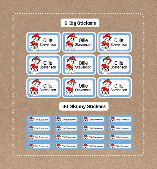 Paw Patrol Set • 9 Big School Name Stickers • 40 Skinny Stickers