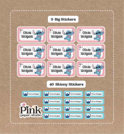 Stitch Set • 9 Big School Name Stickers • 40 Skinny Stickers