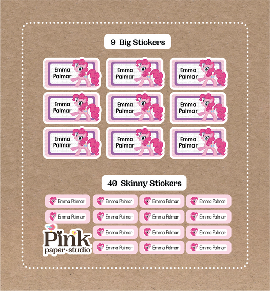 Little Pony Set • 9 Big School Name Stickers • 40 Skinny Stickers