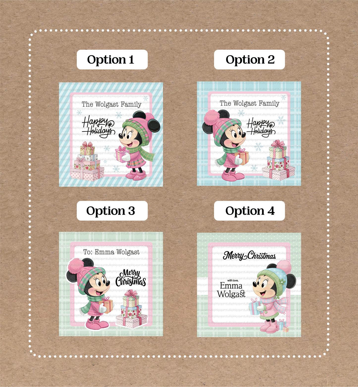 Christmas Minnie Mouse Labels • Set of 12 Labels