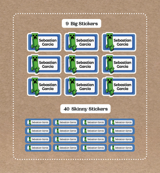 Minecraft • 9 Big School Name Stickers • 40 Skinny Stickers