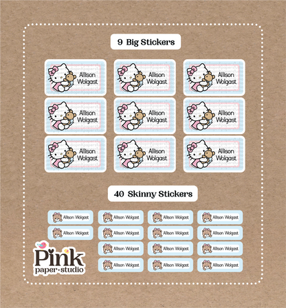 Hello Kitty Set • 9 Big School Name Stickers • 40 Skinny Stickers