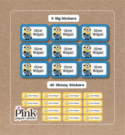 Minions • 9 Big School Name Stickers • 40 Skinny Stickers