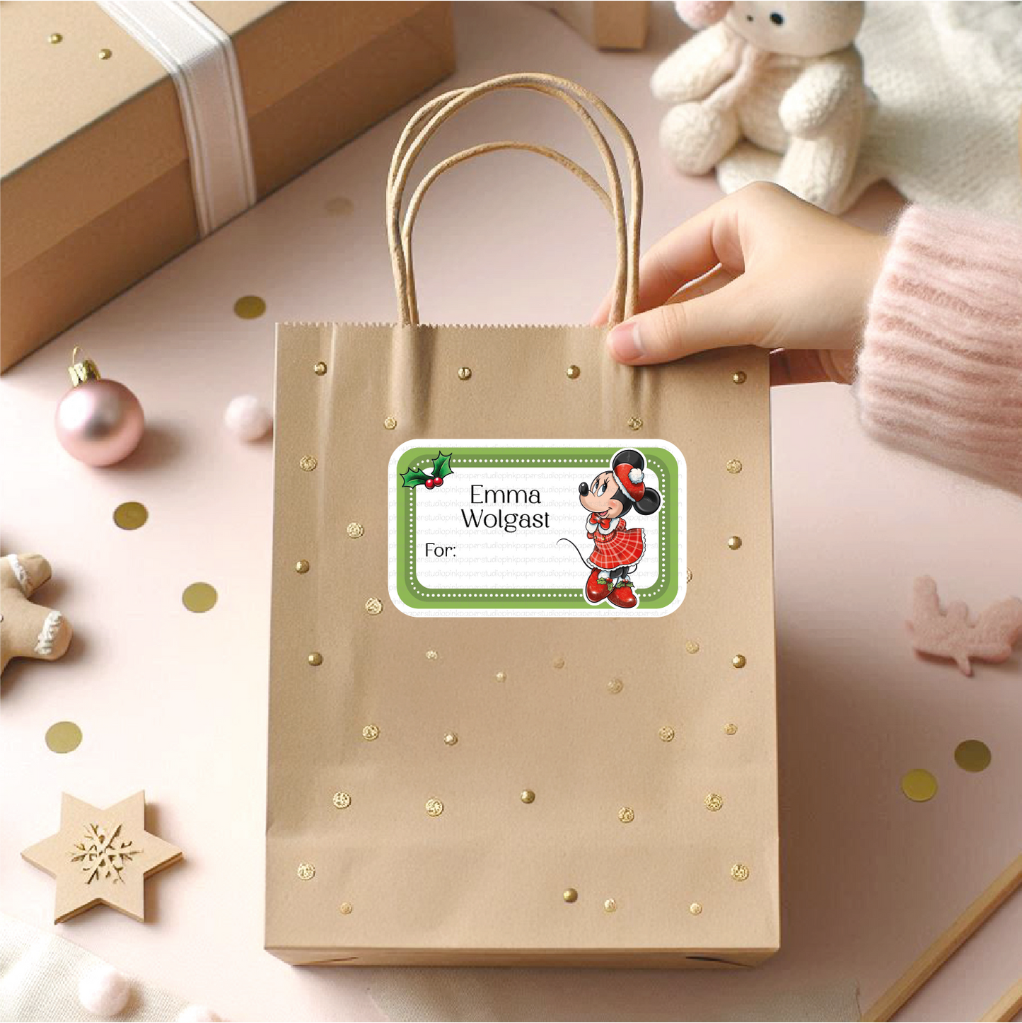 Etiquetas de Navidad de Minnie Mouse • Minnie Mouse • Juego de 12 etiquetas