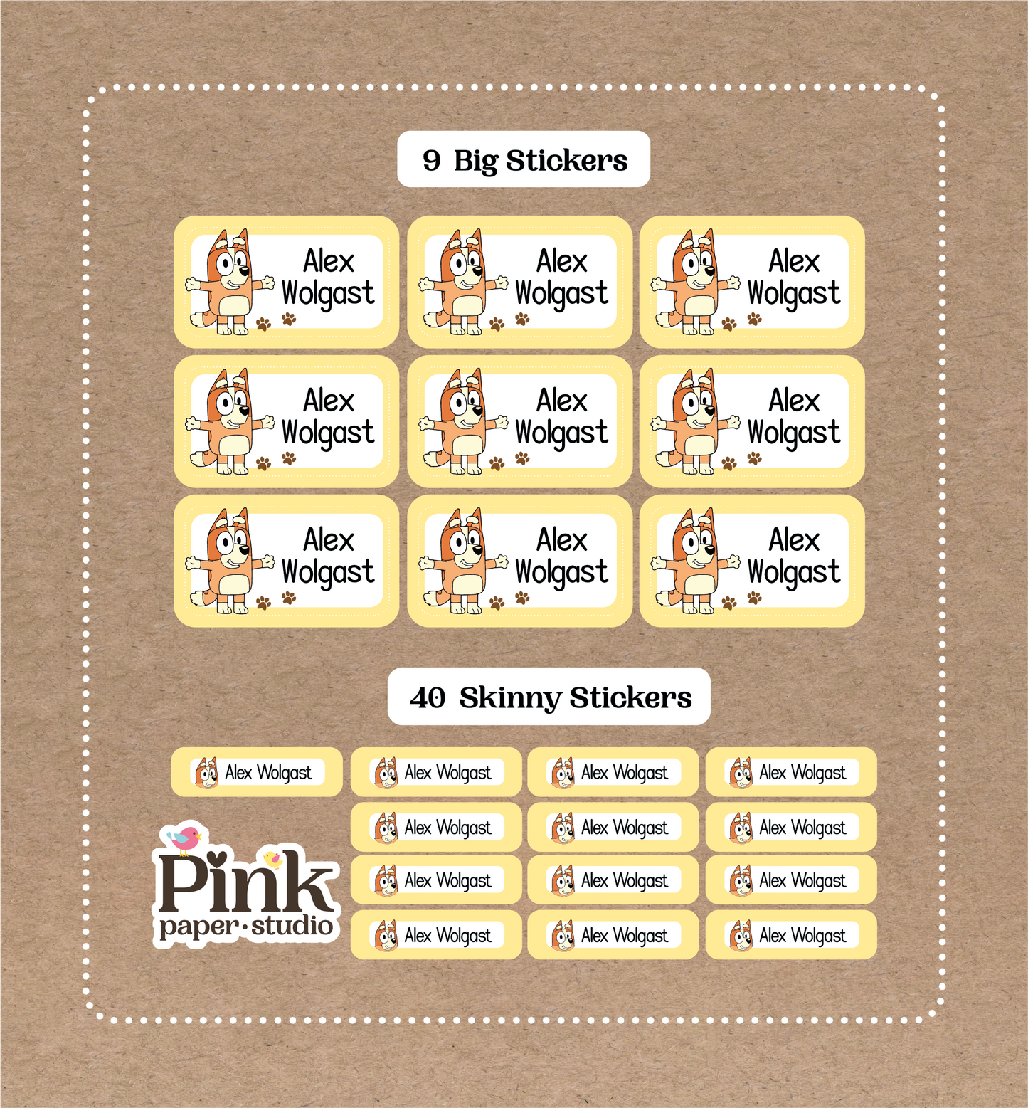 Bingo Set • 9 Big School Name Stickers • 40 Skinny Stickers