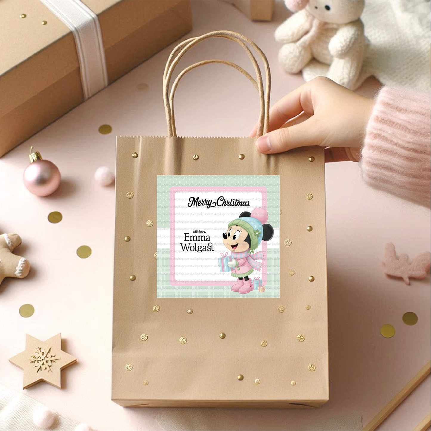 Christmas Minnie Mouse Labels • Set of 12 Labels