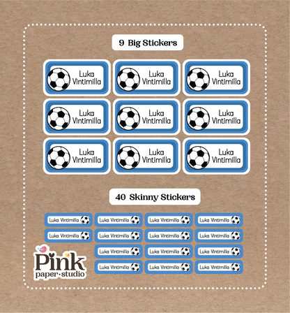 Soccer Set • 9 Big School Name Stickers • 40 Skinny Stickers