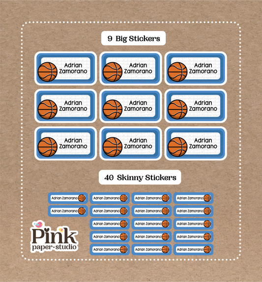 Basketball  Set • 9 Big School Name Stickers • 40 Skinny Stickers