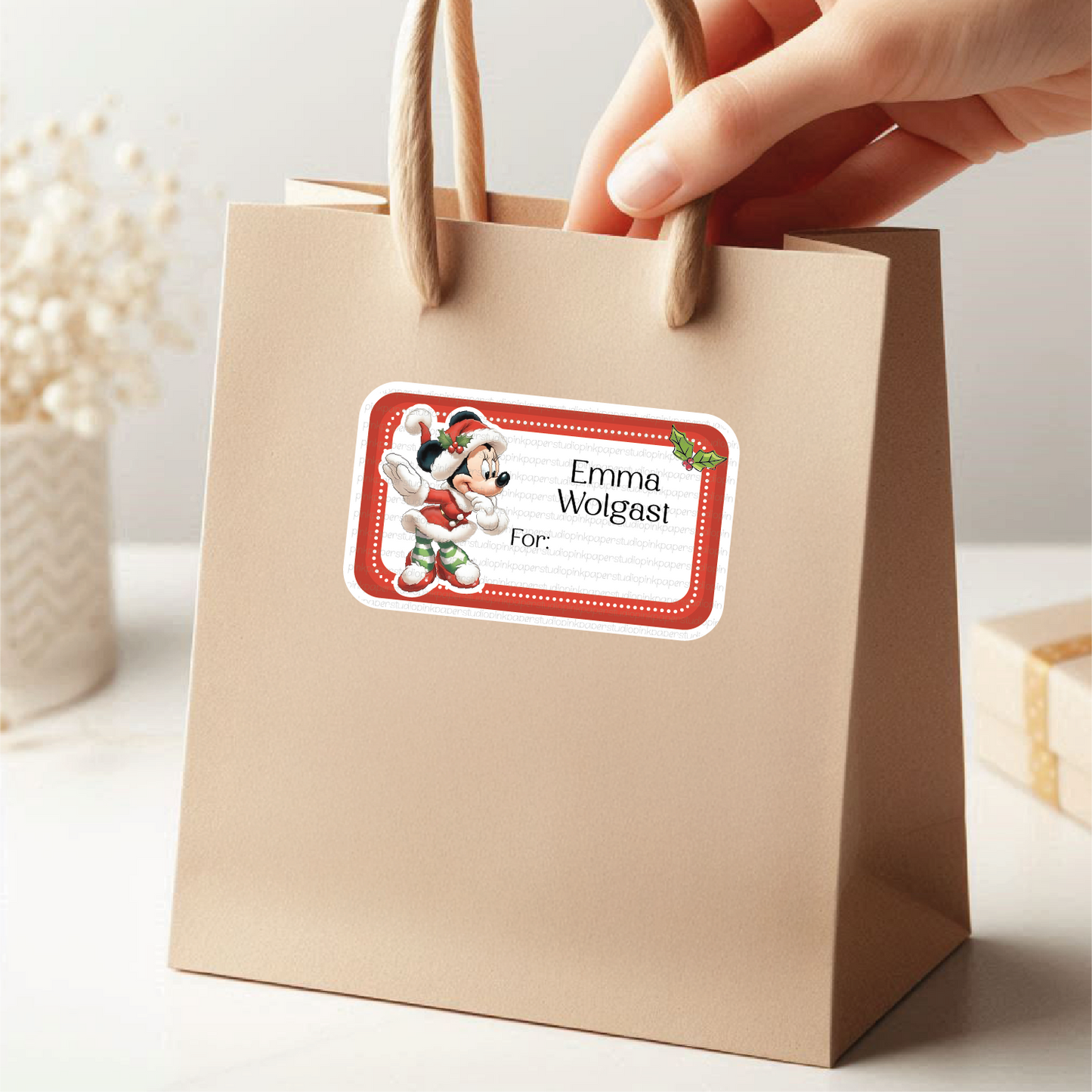 Etiquetas de Navidad de Minnie Mouse • Minnie Mouse • Juego de 12 etiquetas