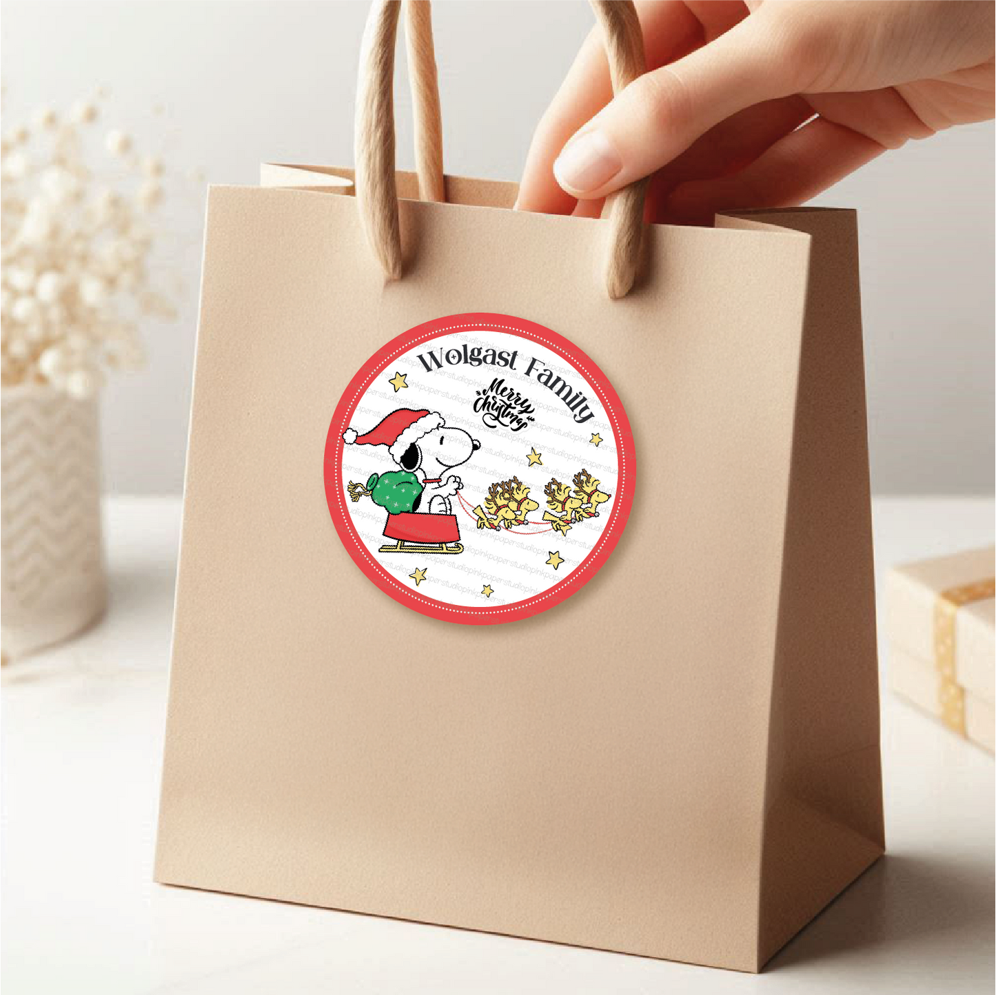 Snoopy Labels • Snoopy Navidad • Set of 12 Labels