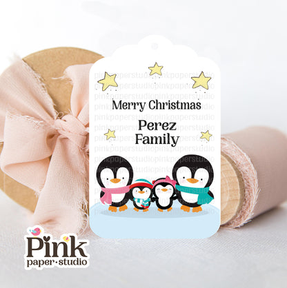 Penguin Family • Christmas Tags • Set of 9 Tags